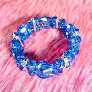 Bright blue Austrian crystal and CZ gorgeous 2 strand stretch bracelet